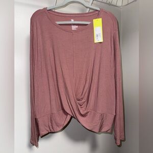 all in motion Mauve Long Sleeve Twist-Hem Top